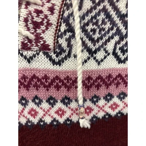 Artesania Hooded Pullover Fair Isle Sweater Lace Up Alpaca Women's Size L Peru - Picture 5 of 15
